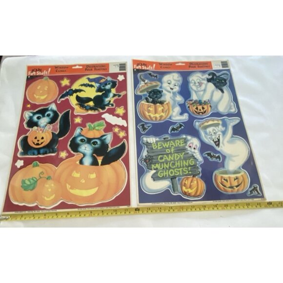 Vtg Fall Halloween Vinyl Window Clings Lot 5 Pumpkin Witch Cat Ghost Decor - Picture 10 of 16